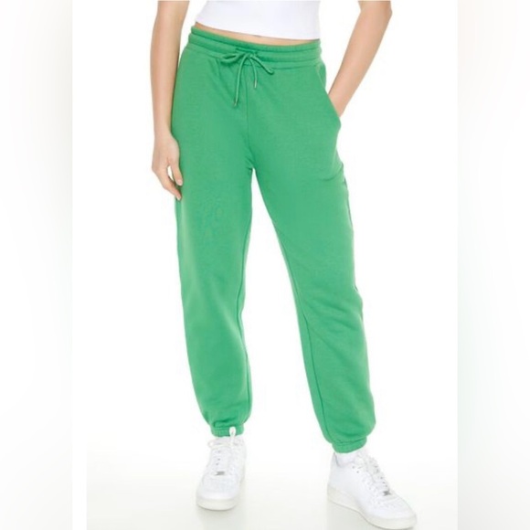 NWT Forever 21 Fleece Drawstring Joggers Women’s Small Green High Waist Pockets - Picture 6 of 10